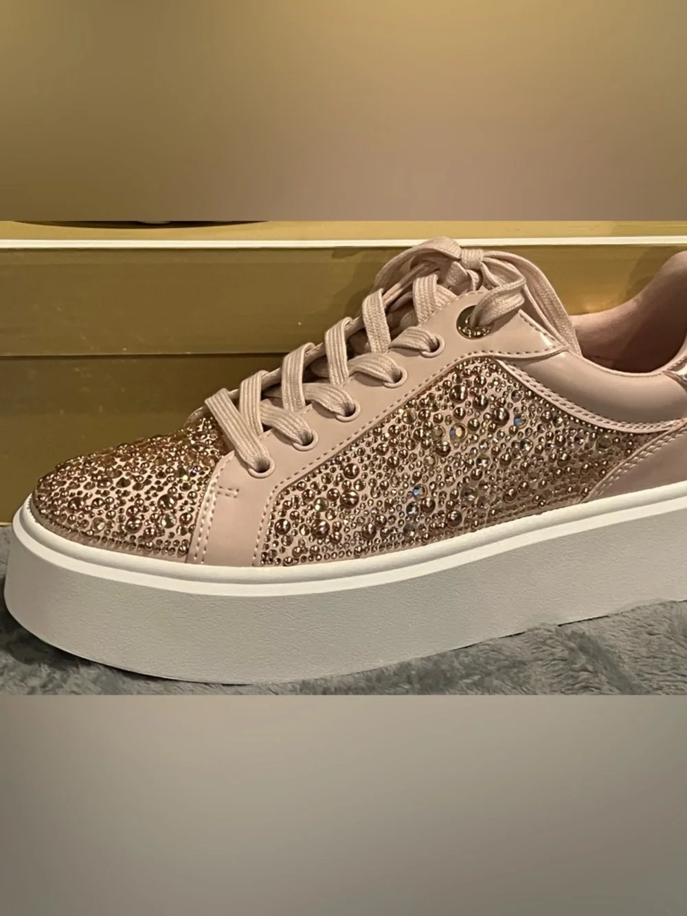 Michael Kors Romey Pink Lace Up Crystal Embellished Platform Shoes size 8 New - Picture 3 of 11